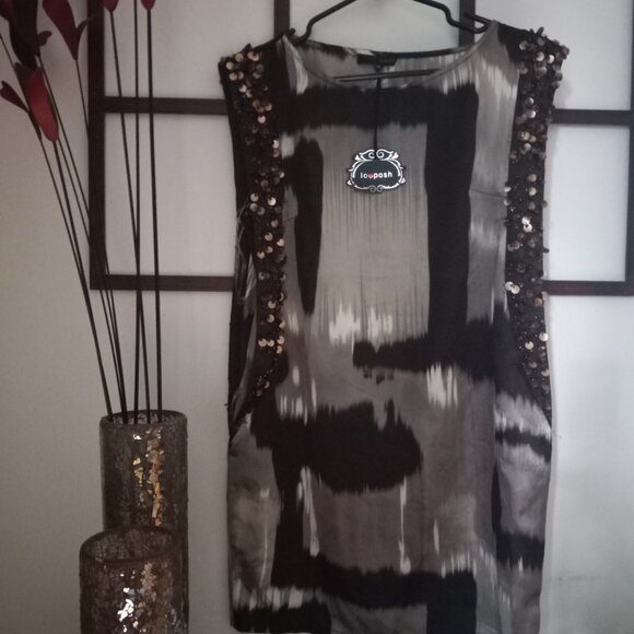 LovPosh Abstract Sequin Grey Brown Dress - Picture 1 of 5